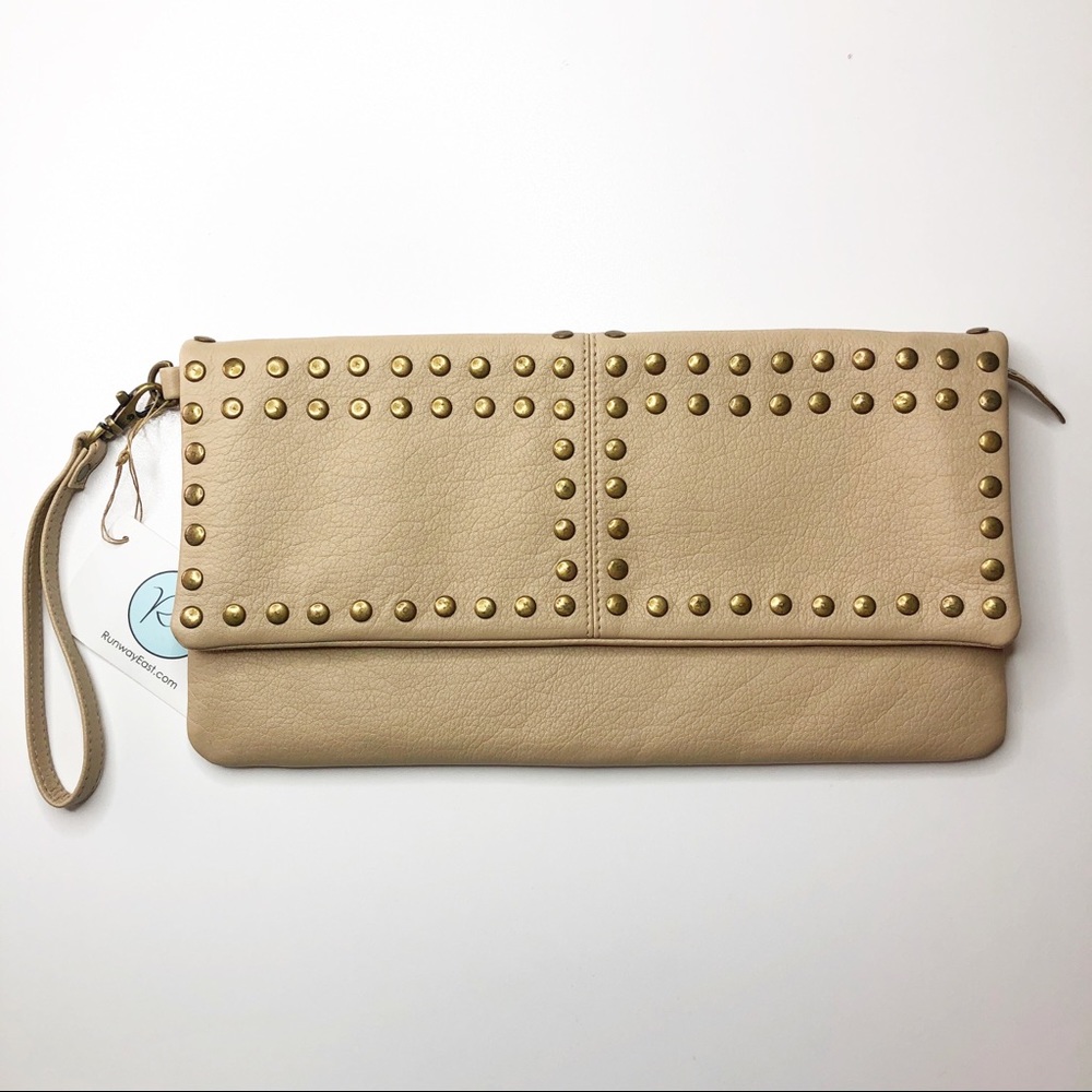 Runway East Cream Clutch Bag With Studded Clutch